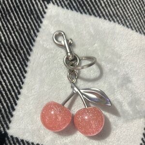 Pink Cherry Keychain with Silver Accents